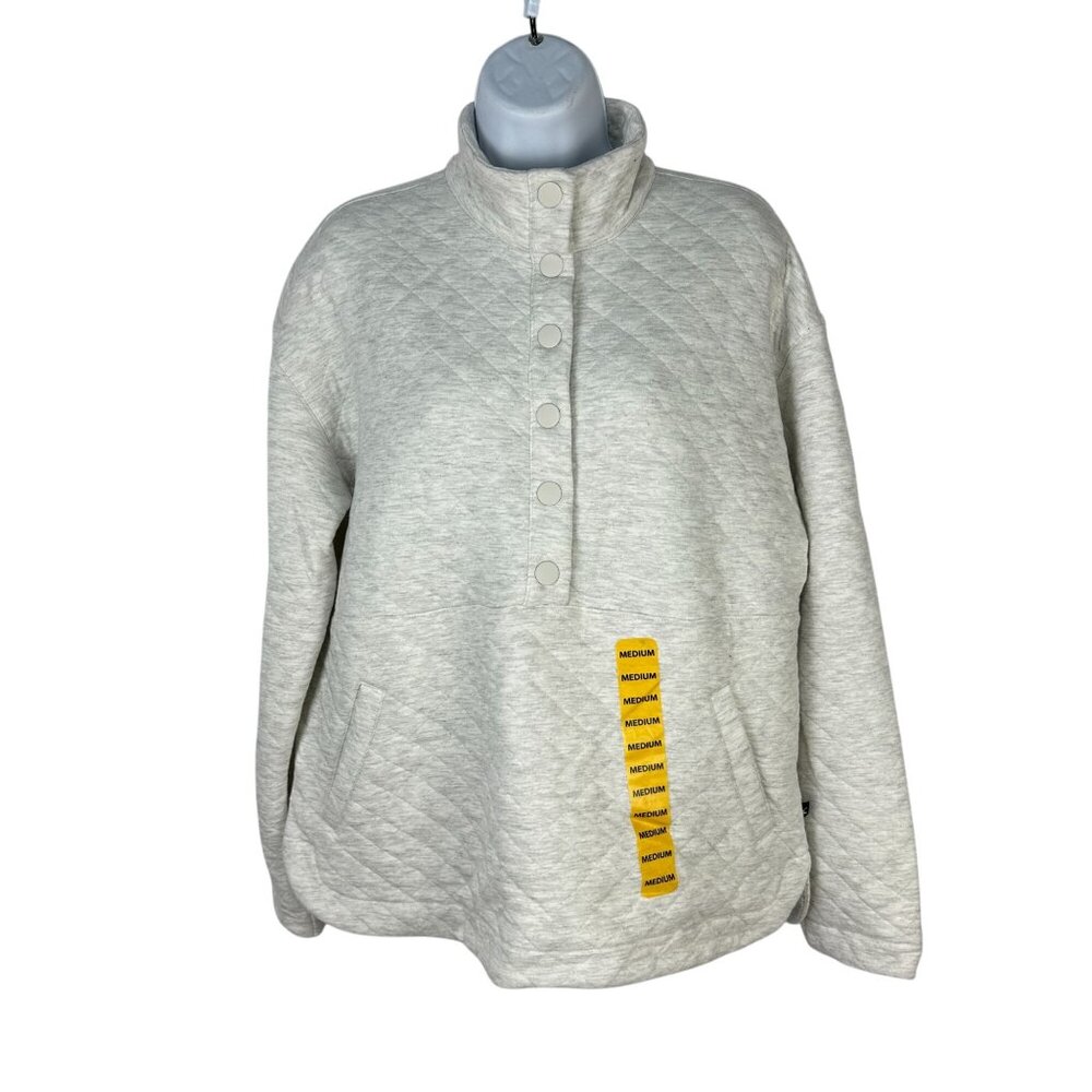 Eddie Bauer Womens Size M Quilted Snap Pullover Sweatshirt Gray